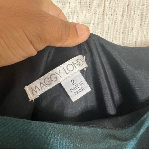 Maggy London Deep Teal Spaghetti Strap Fit-and-Flare Dress Bow Accent Size 2 - Picture 2 of 6